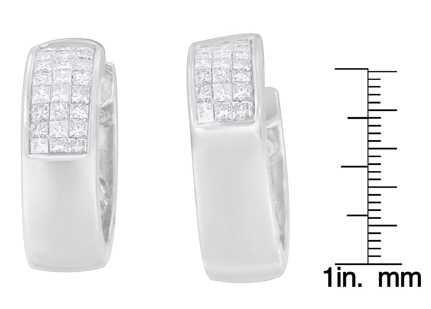 14K White Gold 1 1/8 cttw Princess and Round Cut Diamond Huggie Earrings (H-I, VS1-VS2)