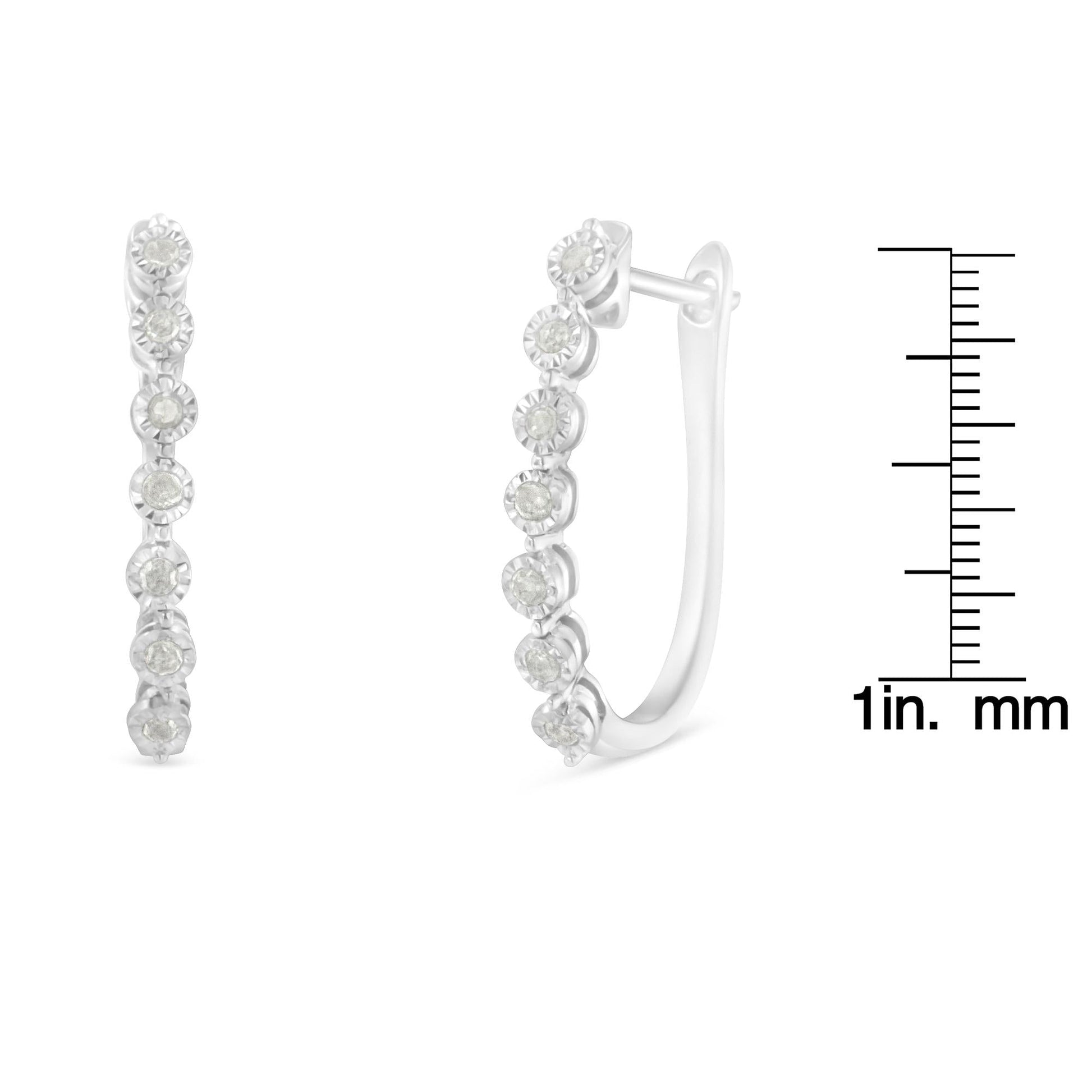 .925 Sterling Silver 1/2 cttw Miracle-Set Diamond 7 Stone Hoop Earrings (I-J