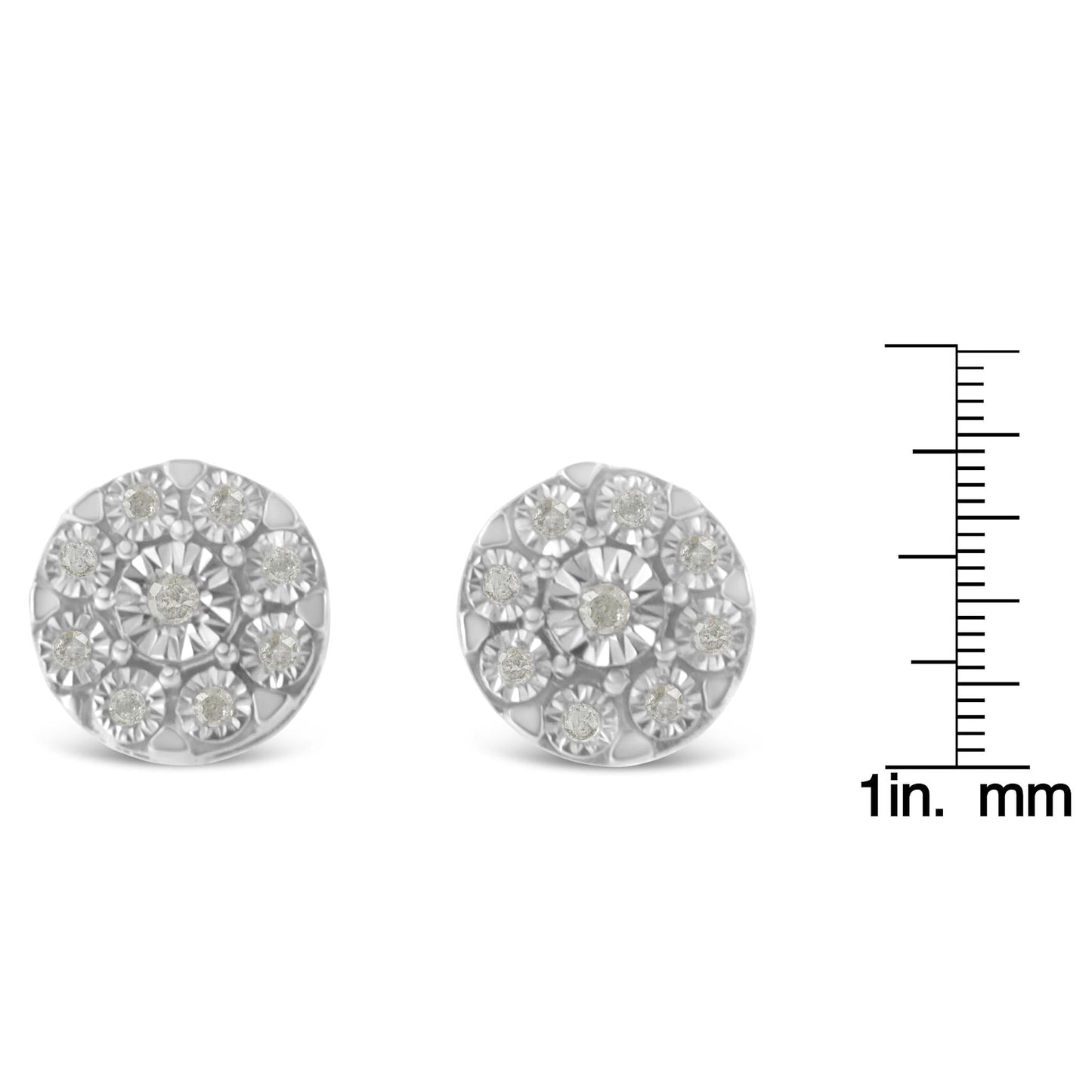 .925 Sterling Silver 1/5 Cttw Diamond Miracle-Set Floral Cluster Push Back Stud