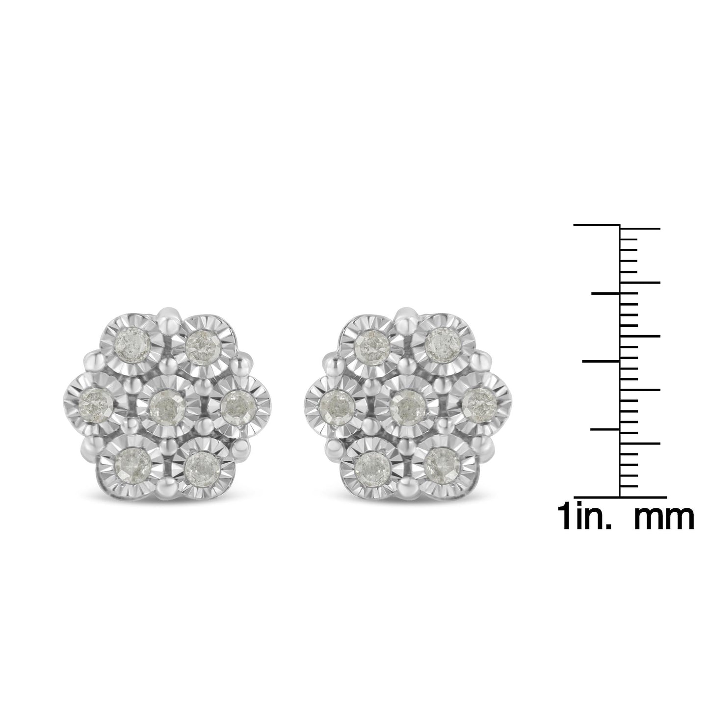 .925 Sterling Silver 1/2 Cttw Round-Cut Diamond Miracle-Set Floral Cluster Button Stud Earrings (I-J Color, I2-I3 Clarity)