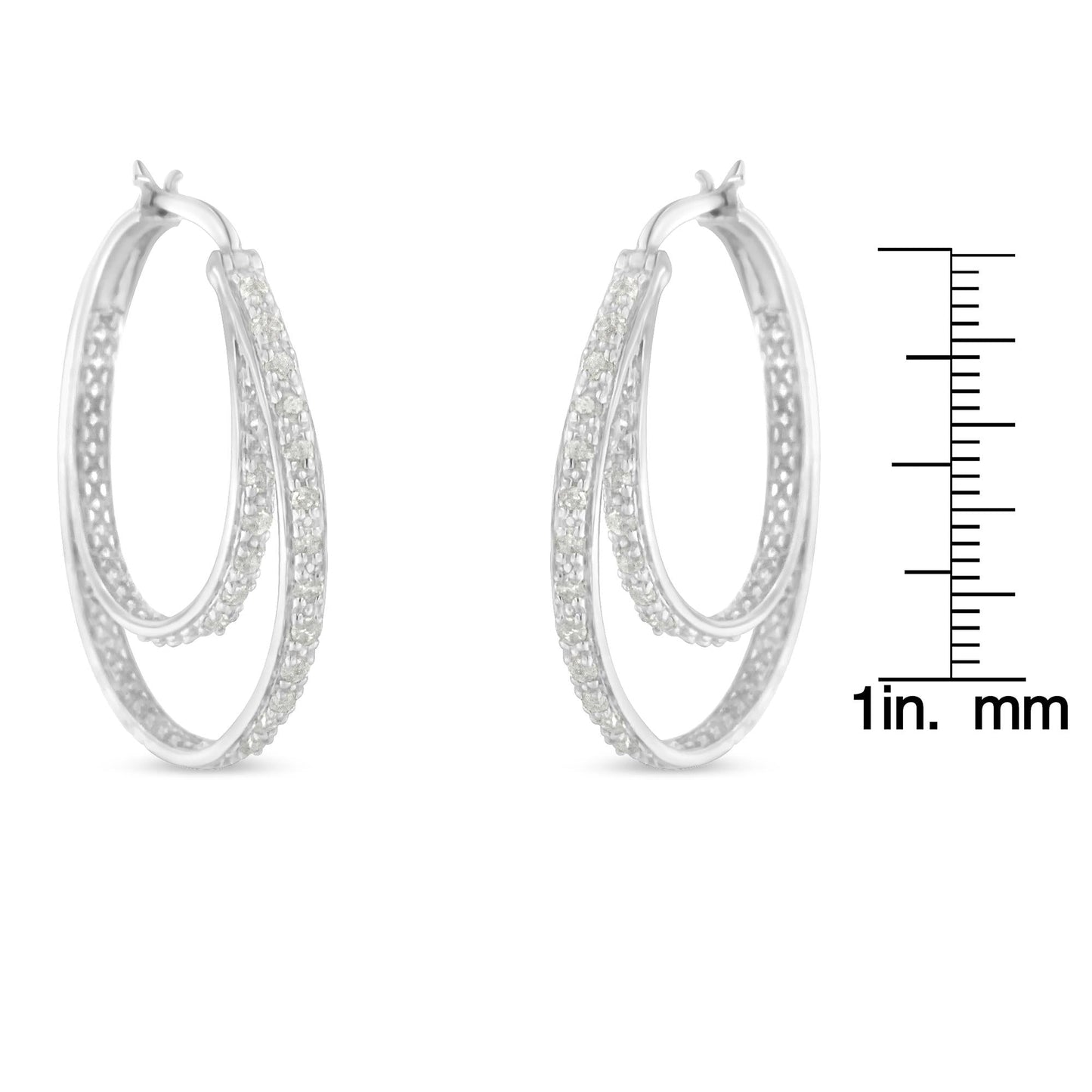 .925 Sterling Silver 1/2 cttw Miracle-Set Diamond Double Hoop with Latchback