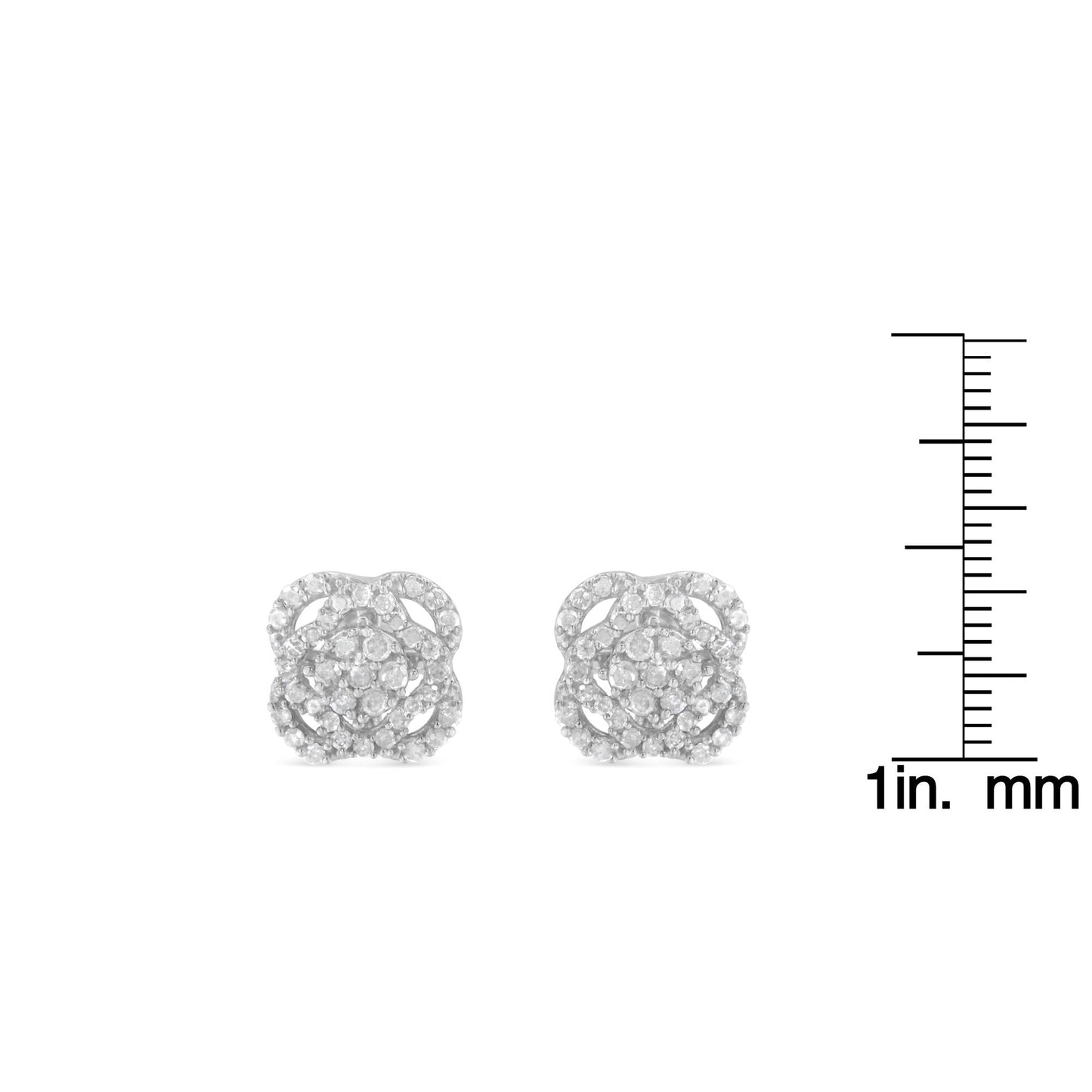 .925 Sterling Silver 1/2 cttw Round-cut Diamond Floral Cluster and Halo Stud