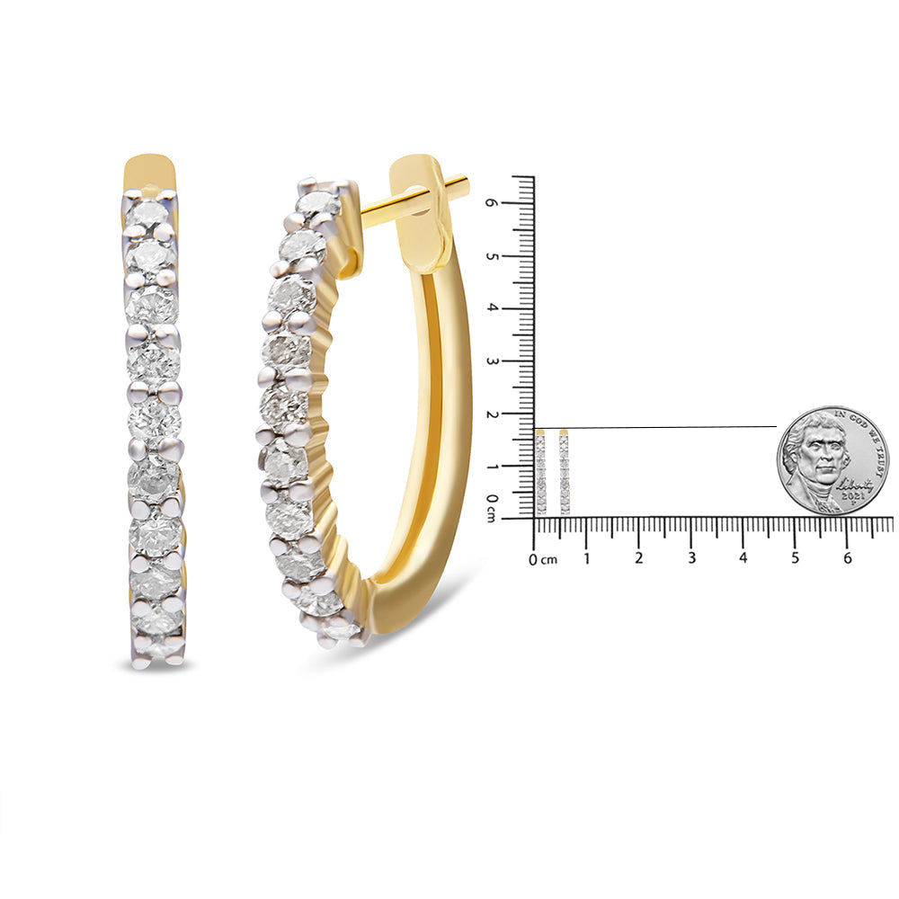 10K Yellow Gold 1/2 Cttw Prong Set Round-Cut Diamond Hoop Earrings (I-J Color