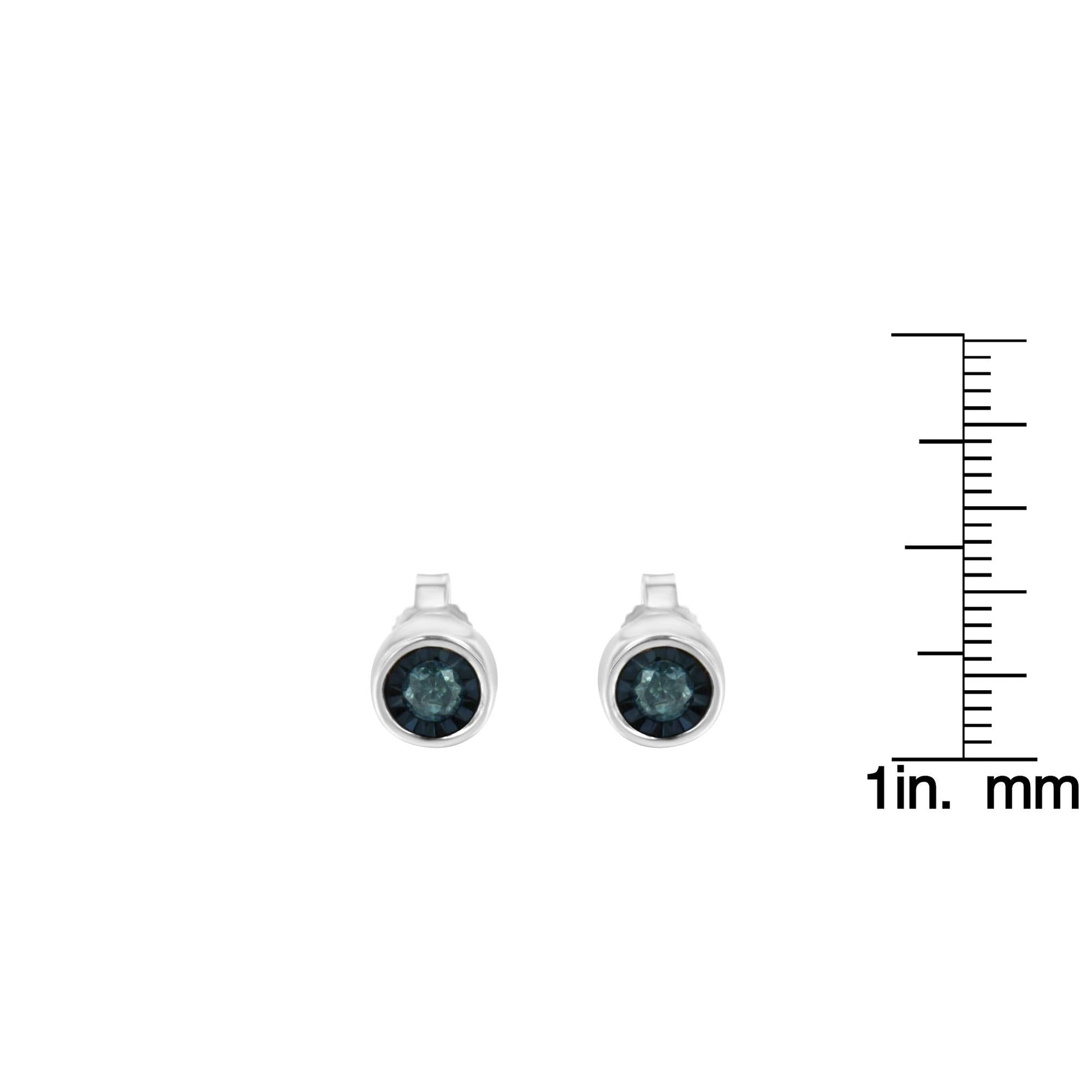 .925 Sterling Silver 1/5 Cttw Round Brilliant-Cut Blue Diamond Miracle-Set Stud