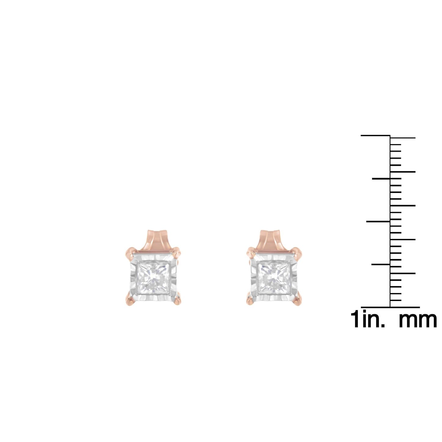 14K Rose Gold Plated Two-Tone.925 Sterling Silver 1/2 Cttw Princess-Cut Square