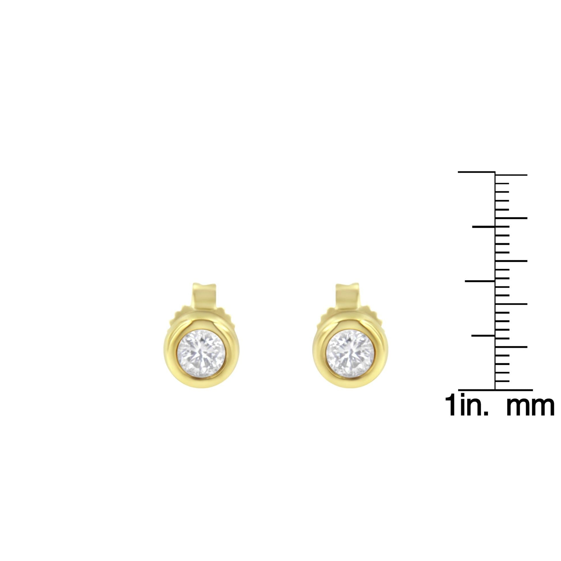 10K Gold 1/4 Cttw Round Brilliant-Cut Near Colorless Diamond Bezel-Set Stud