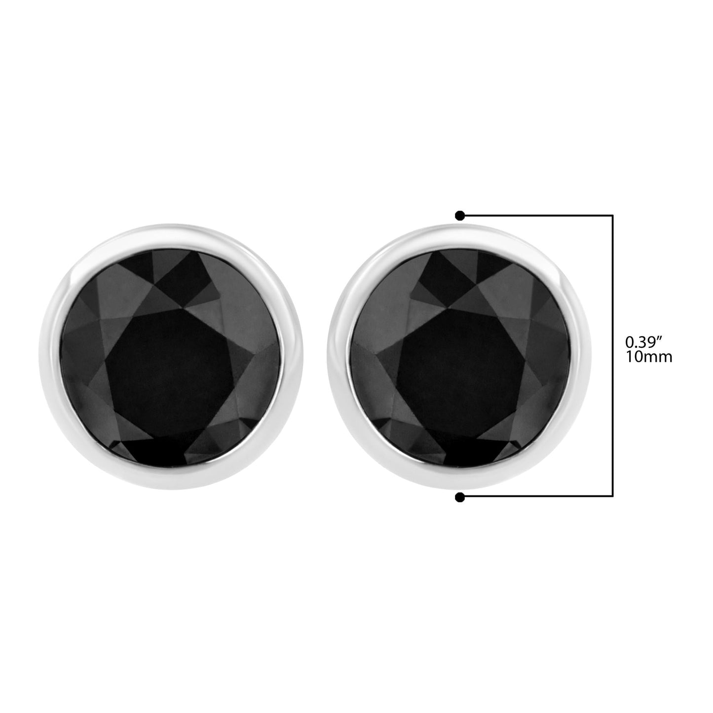 .925 Sterling Silver Round Brilliant-Cut Black Diamond Bezel-Set Stud Earrings