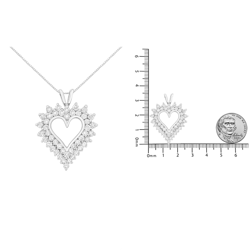 .925 Sterling Silver 3.00 Cttw Round Cut Diamond Cluster Heart 18’’ Pendant