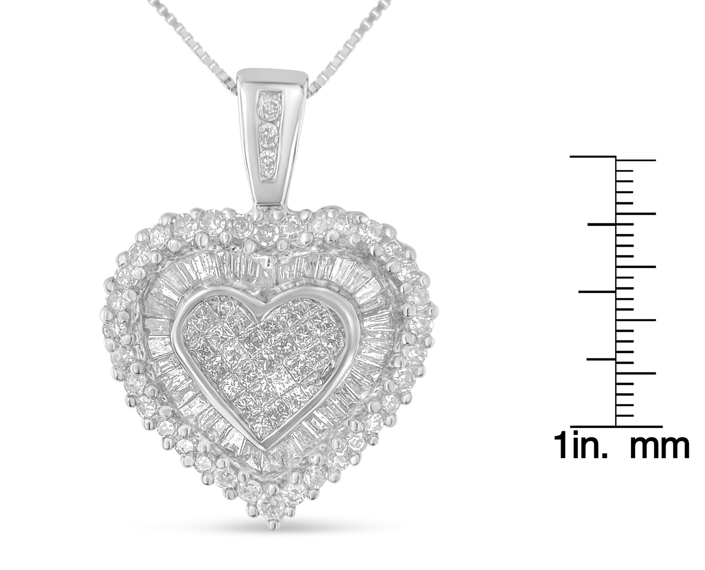 10K White Gold 1 cttw Multi Cut 1 cttw Diamond Heart Pendant Necklace (H-I