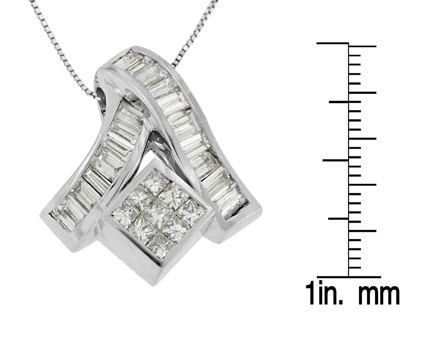 14K White Gold 1 7/8 cttw Princess and Baguette Cut Mixed Geometry Diamond