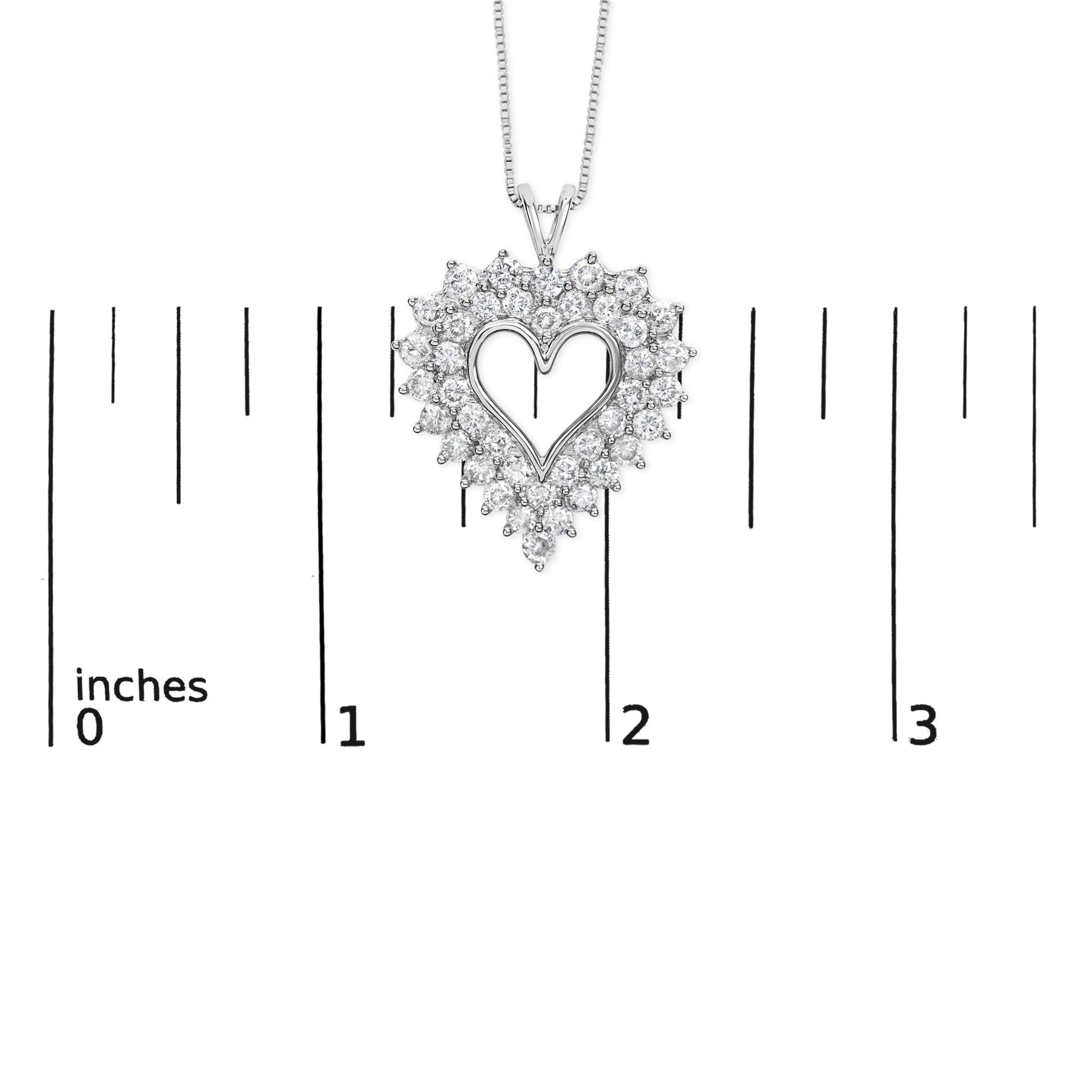 925 Sterling Silver 4.0 Cttw Diamond Two Row Open Heart 18’’ Pendant