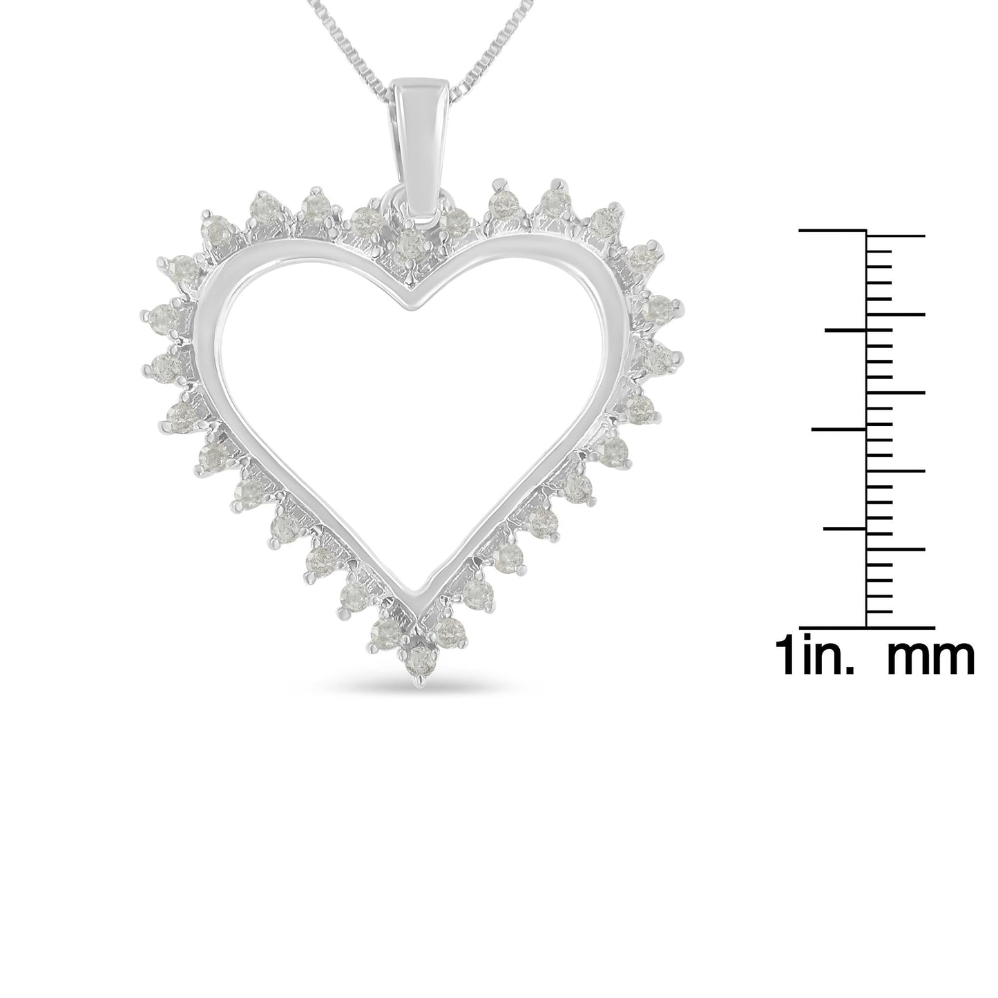 .925 Sterling Silver 1/4 cttw 3-Prong Diamond Open Heart 18’’ Pendant