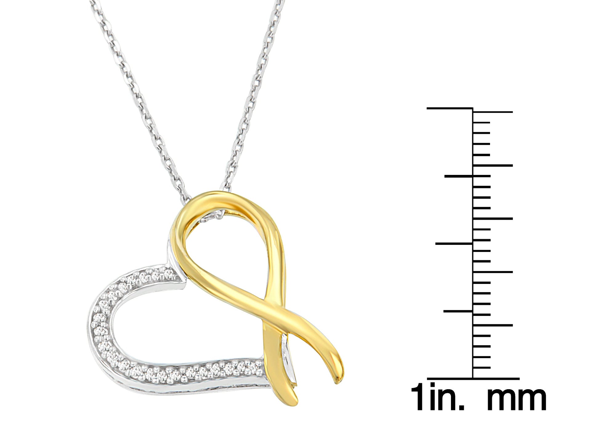 Two-Tone.925 Sterling Silver 1/10 cttw Round Cut Diamond Ribbon Heart Pendant