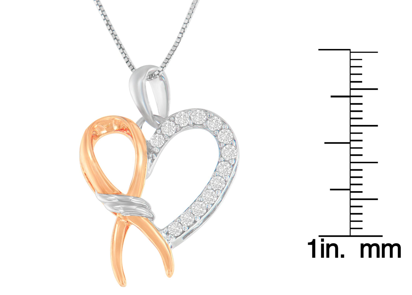 Two-Toned.925 Sterling Silver 1/5 cttw Round Cut Diamond Ribbon Heart Accent