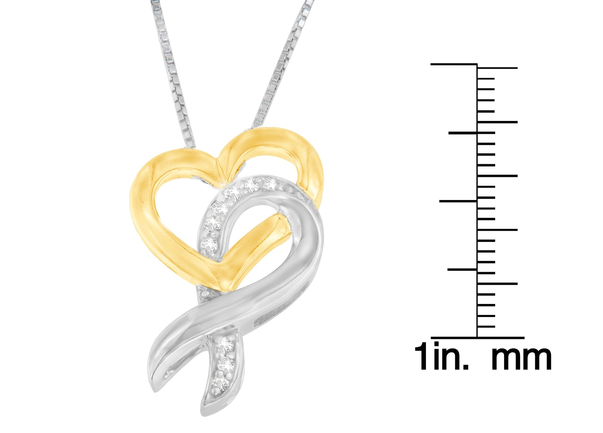 10K Yellow Gold and.925 Sterling Silver 1/20 cttw Diamond Ribbon-Heart Pendant