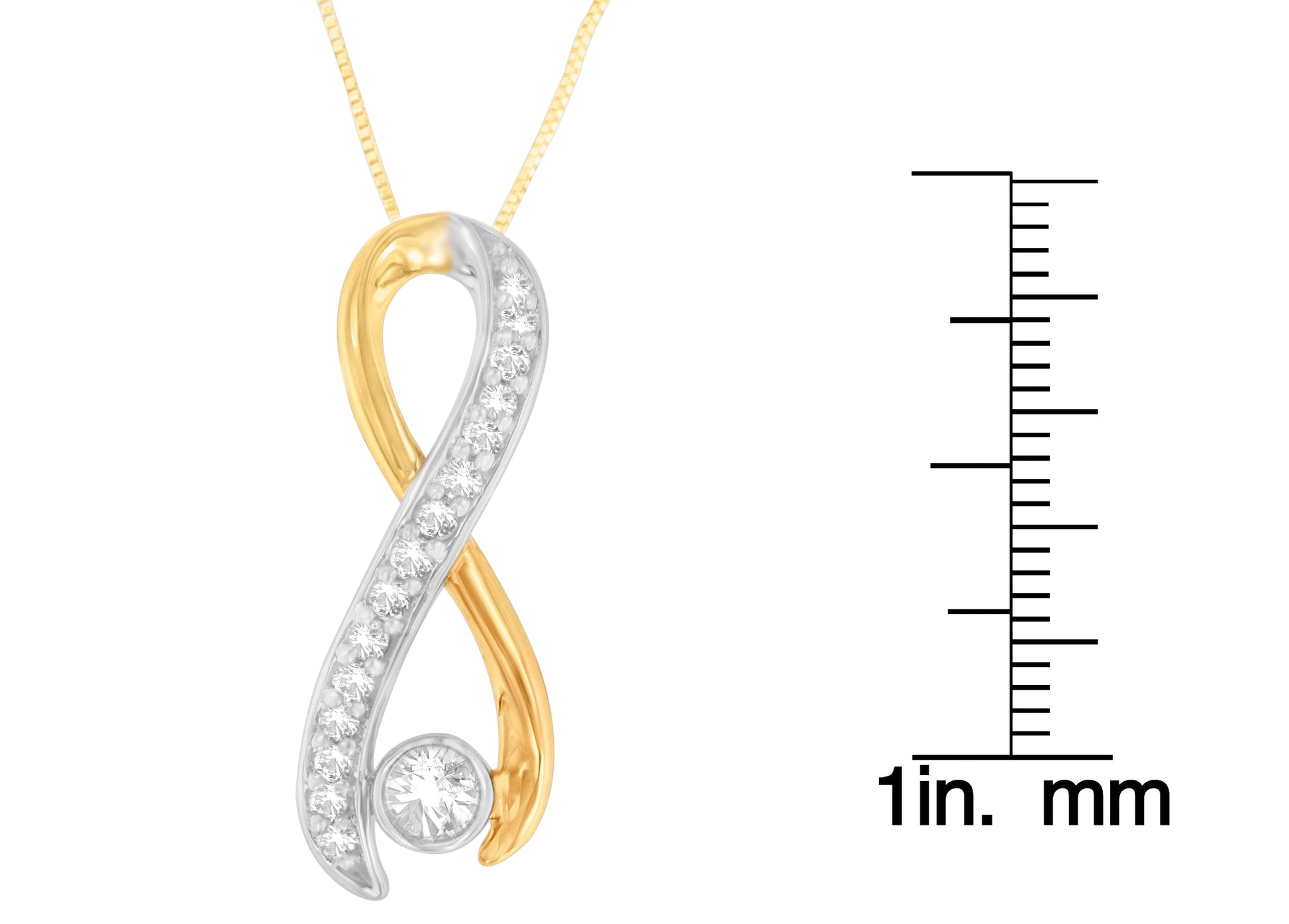 10K Two-Tone Gold 1/5 cttw Diamond Radiant Ribbon Pendant Necklace (H-I I1-I2)