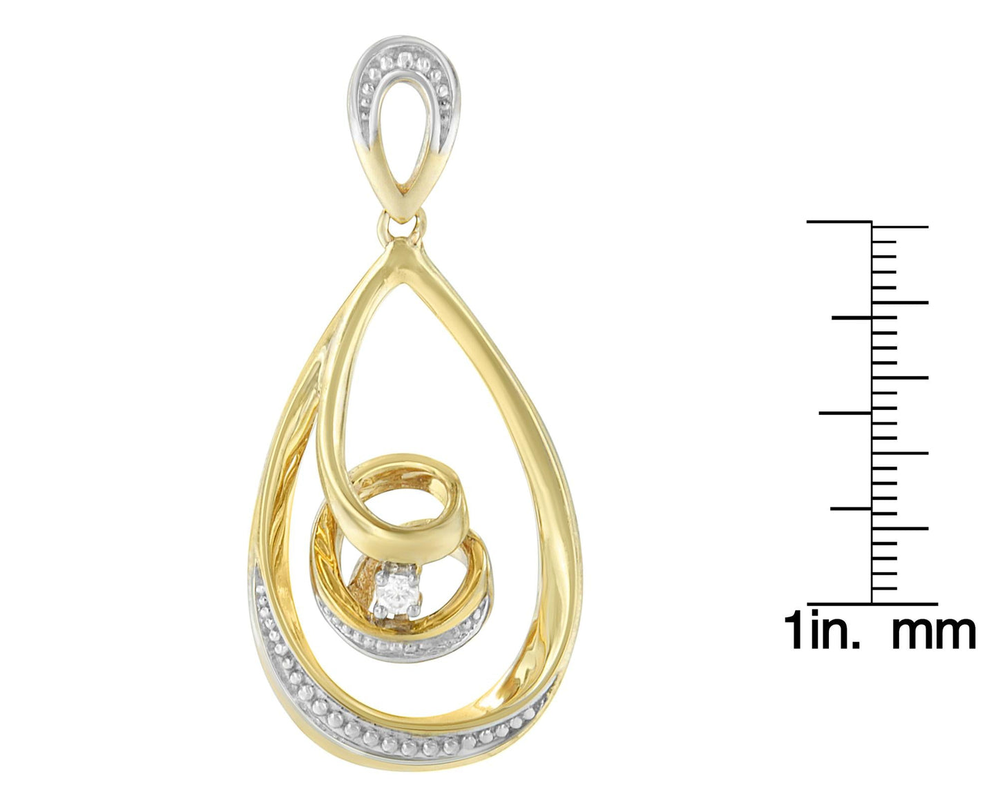 10K Gold Brilliant-Cut Diamond-Accented Open Teardrop Twisted Curl 18" Pendant Necklace (J-K Color, I2-I3 Clarity) - Choice of Gold Colors (10K Yellow Gold)