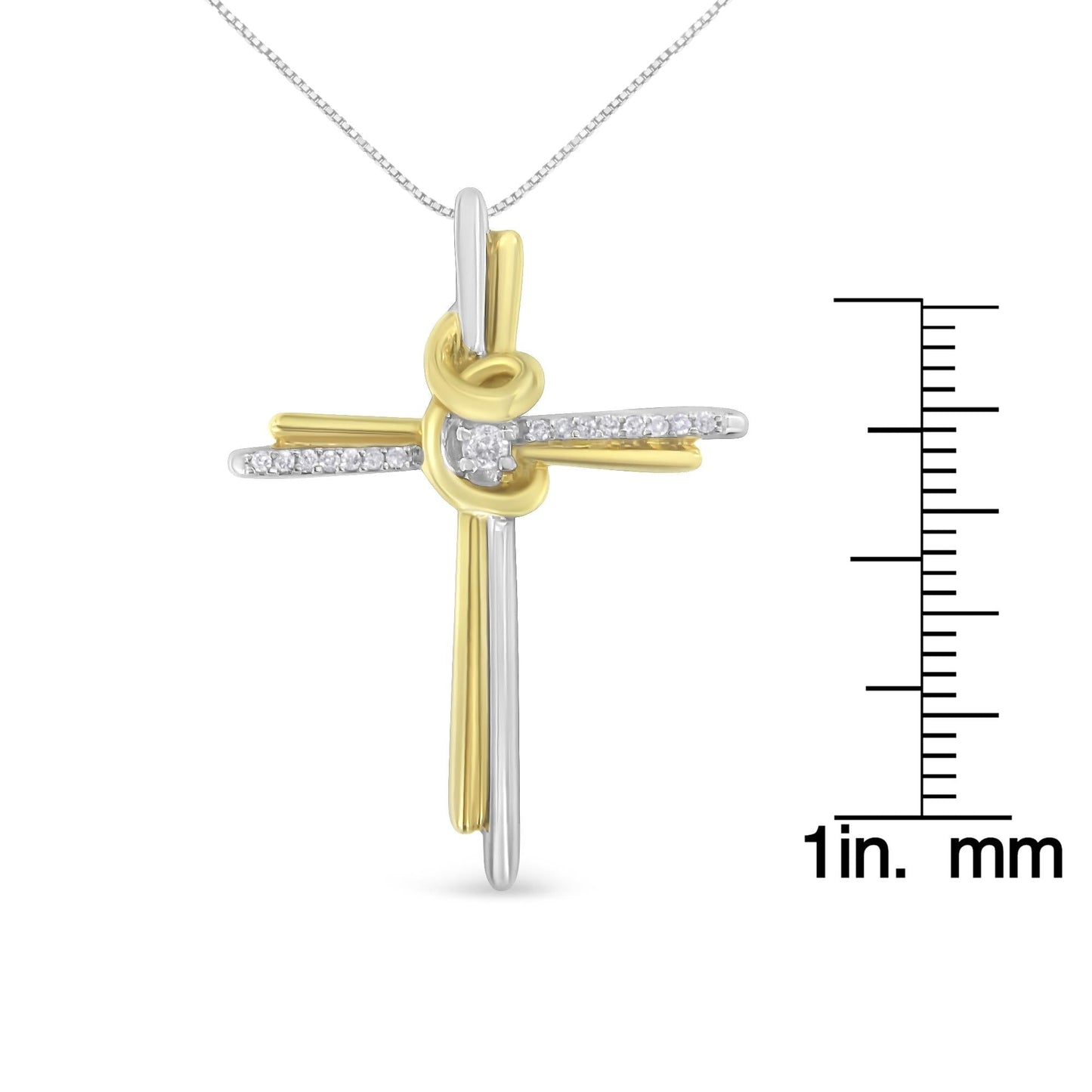 Espira 10K Two-Tone Yellow & White Gold Diamond-Accented Cross 18’’ Pendant