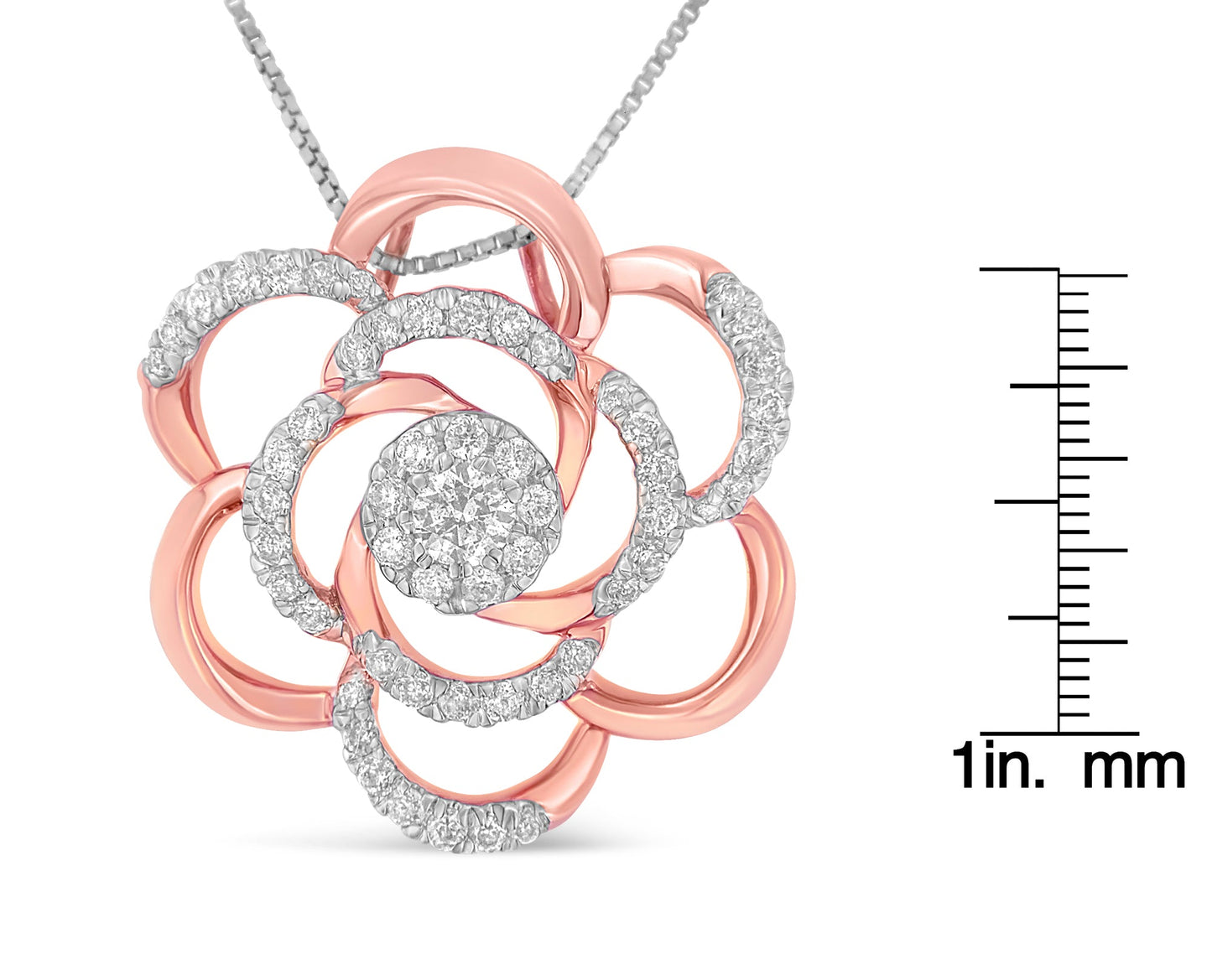 10K Rose Gold Plated Flower Accent Pendant Necklace with 1/2 cttw Round Cut