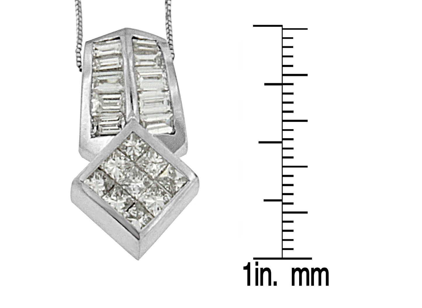 14K White Gold 1 1/2 cttw Princess and Baguette Cut Diamond Multi-shape Pendant