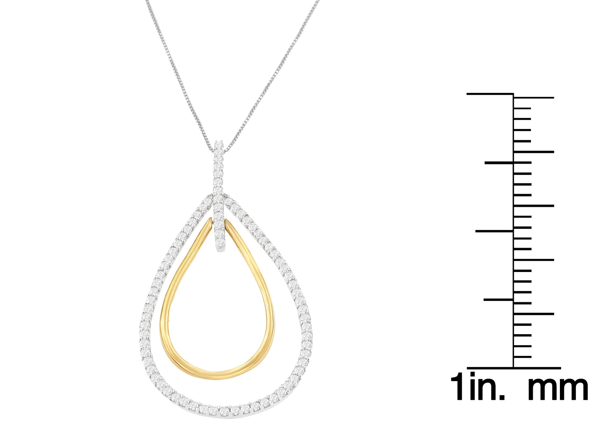 14K Two-Tone Gold Round Cut Diamond Double Burst Pendant Necklace (1.00 cttw