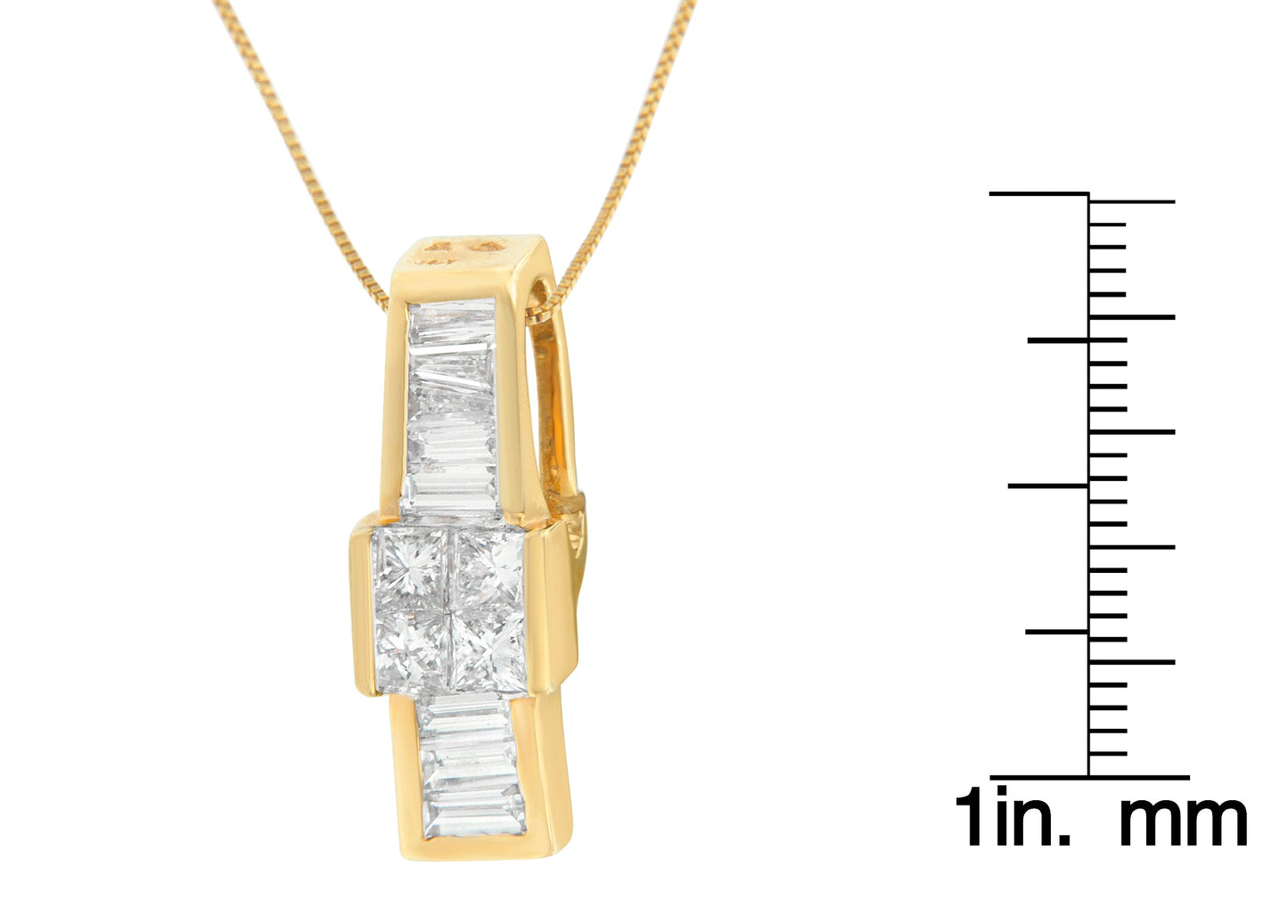 14K Yellow Gold 1 1/10 cttw Baguette and Princess Cut Overlapping Diamond Drop