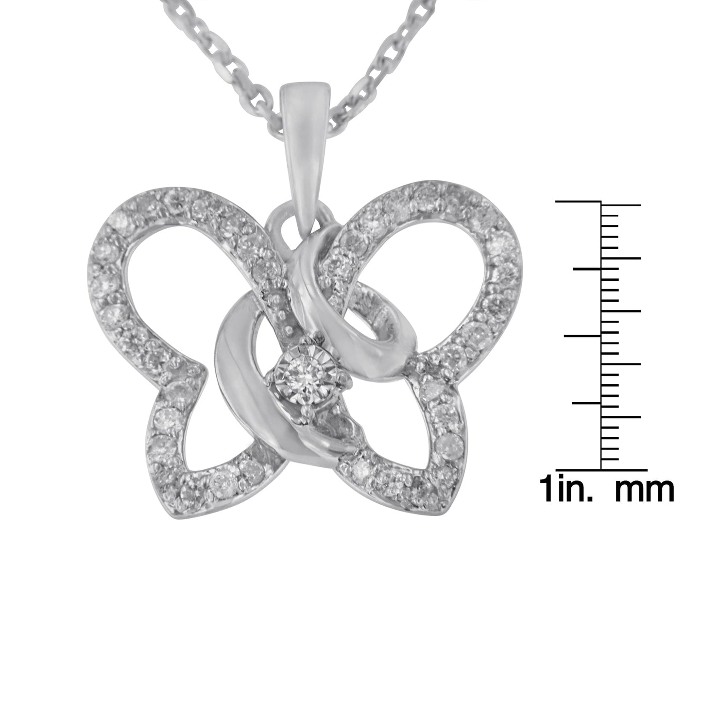 .925 Sterling Silver 1/4 cttw Prong-Set Diamond Butterfly 18’’ Pendant