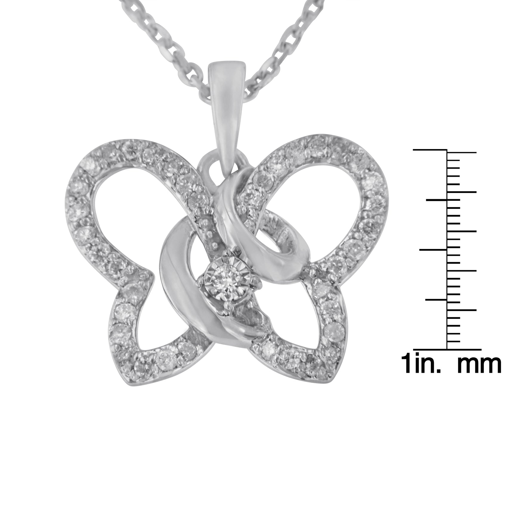 .925 Sterling Silver 1/4 cttw Prong-Set Diamond Butterfly 18’’ Pendant