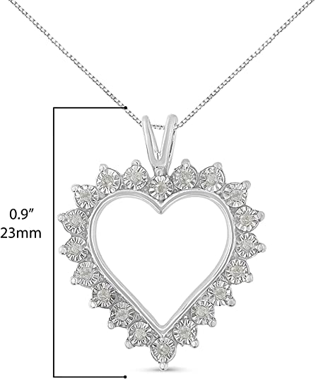 .925 Sterling Silver 1/4 Cttw Miracle Set Diamond Open Heart 18’’ Pendant