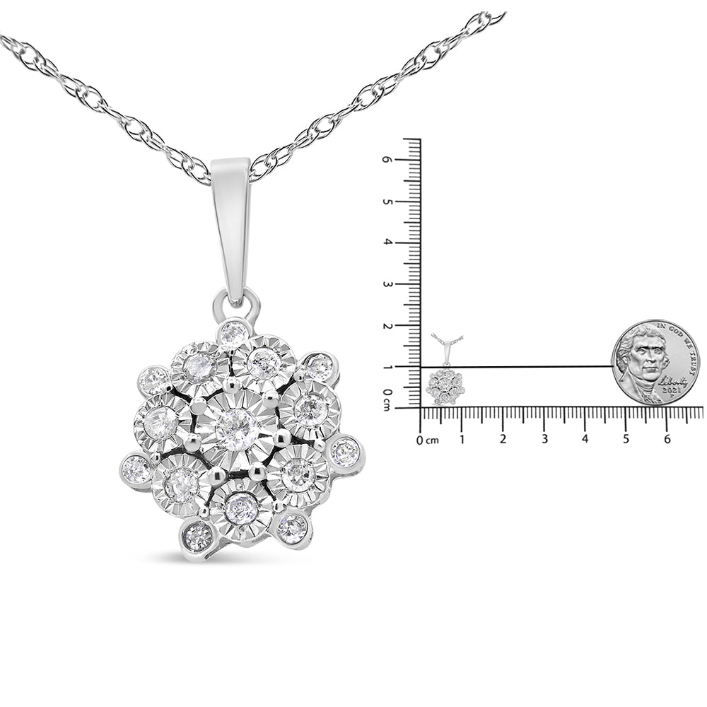 .925 Sterling Silver 1/4 Cttw Miracle Set Diamond Floral Cluster 18’’