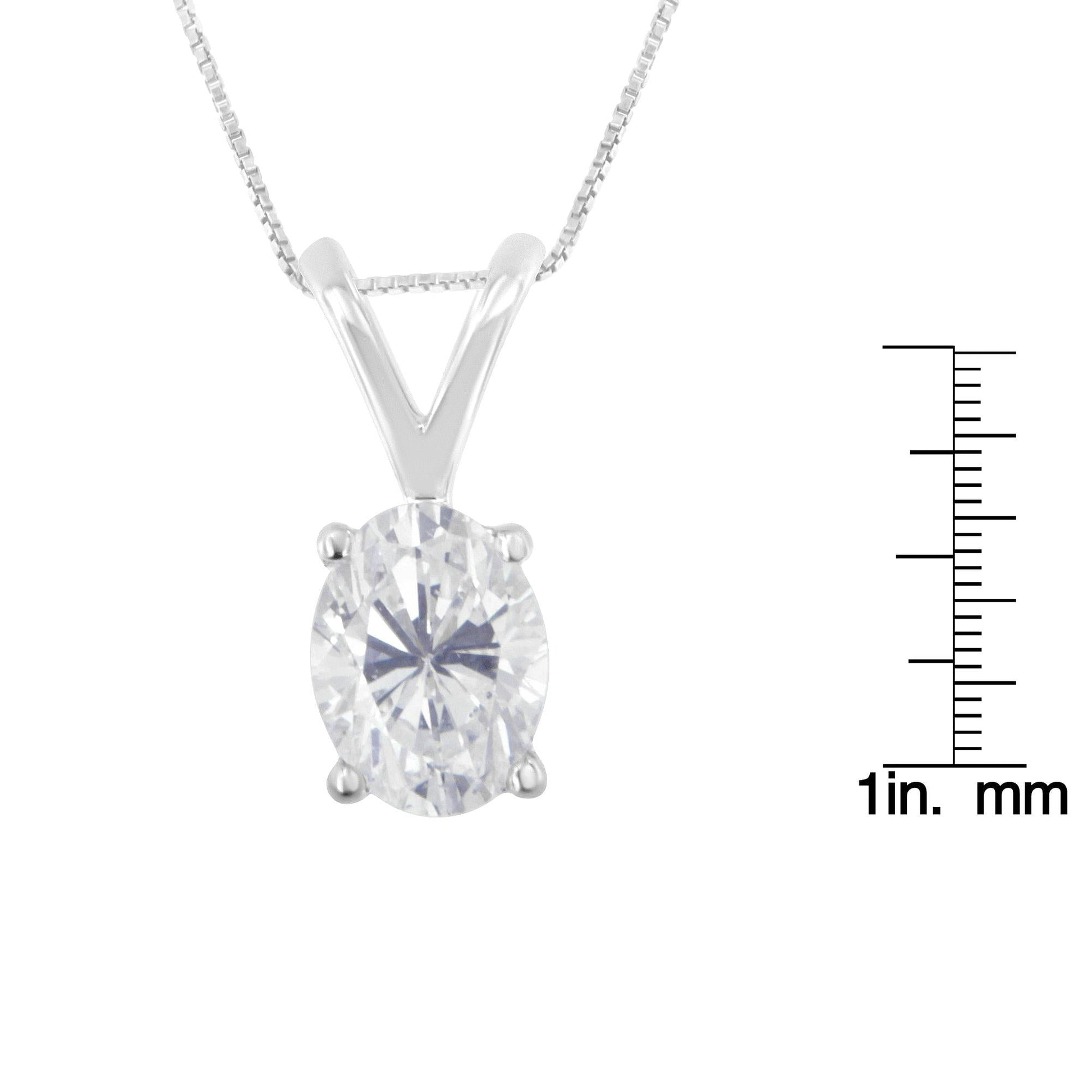 IGI Certified 10K White Gold 3/8 cttw Prong Set Diamond Oval Pendant Necklace