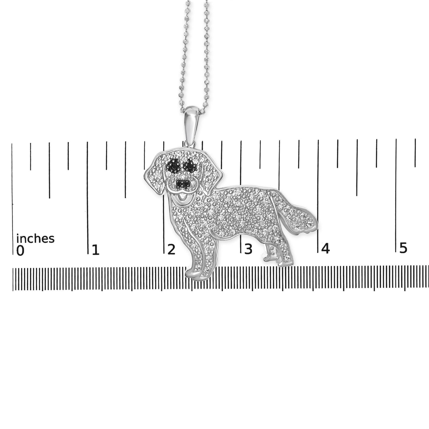 .925 Sterling Silver 1/3 Cttw White and Black Diamond  Labrador Retriever Dog Pendant Necklace (I-J Color, I2-I3 Clarity) - 18" Inches