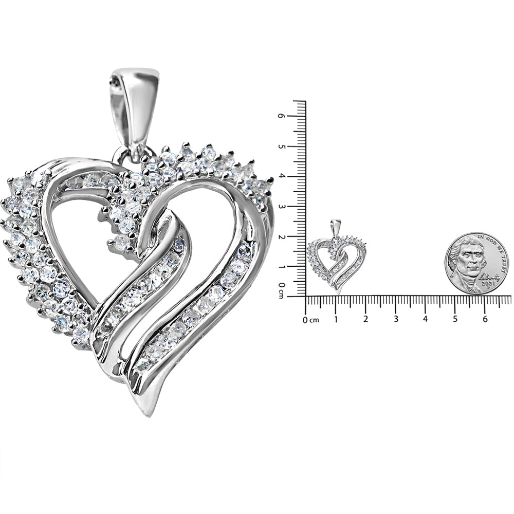 .925 Sterling Silver 1/2 Cttw Diamond Double Row Openwork Heart Pendant