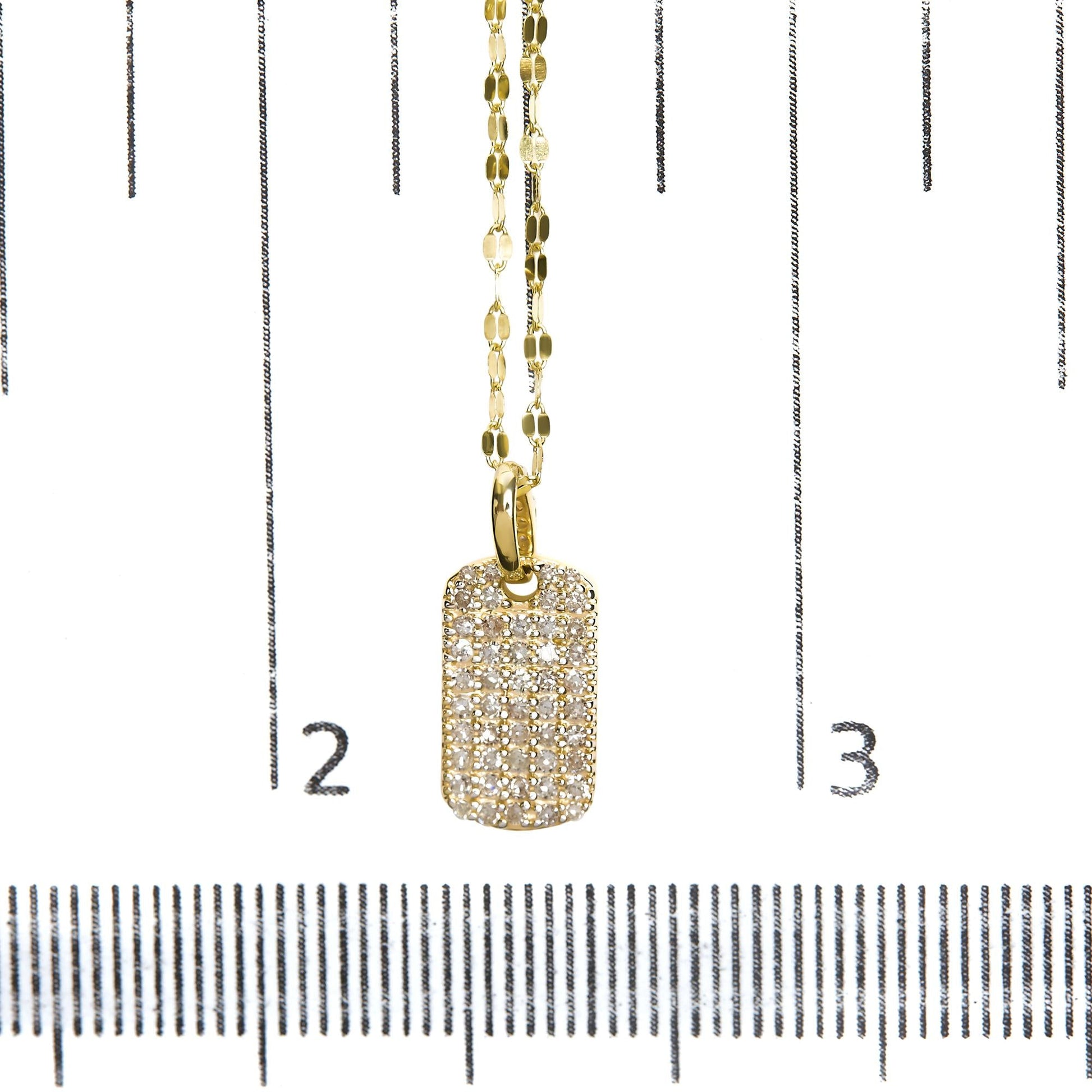 18K Yellow Gold Plated.925 Sterling Silver 1/3 Cttw Diamond Studded Dog Tag