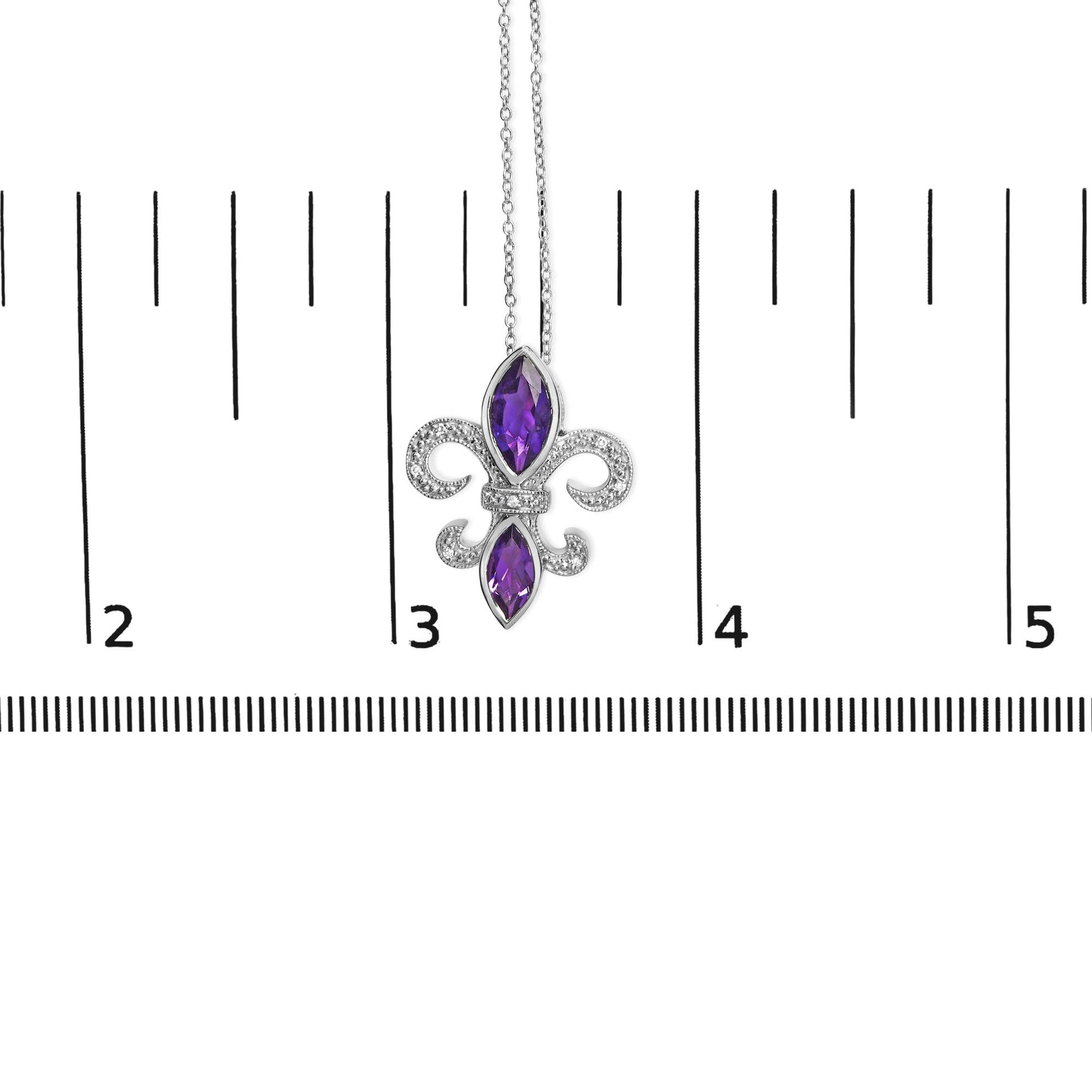 .925 Sterling Silver Purple Amethyst Marquise and Diamond Accent Fleur De Lis