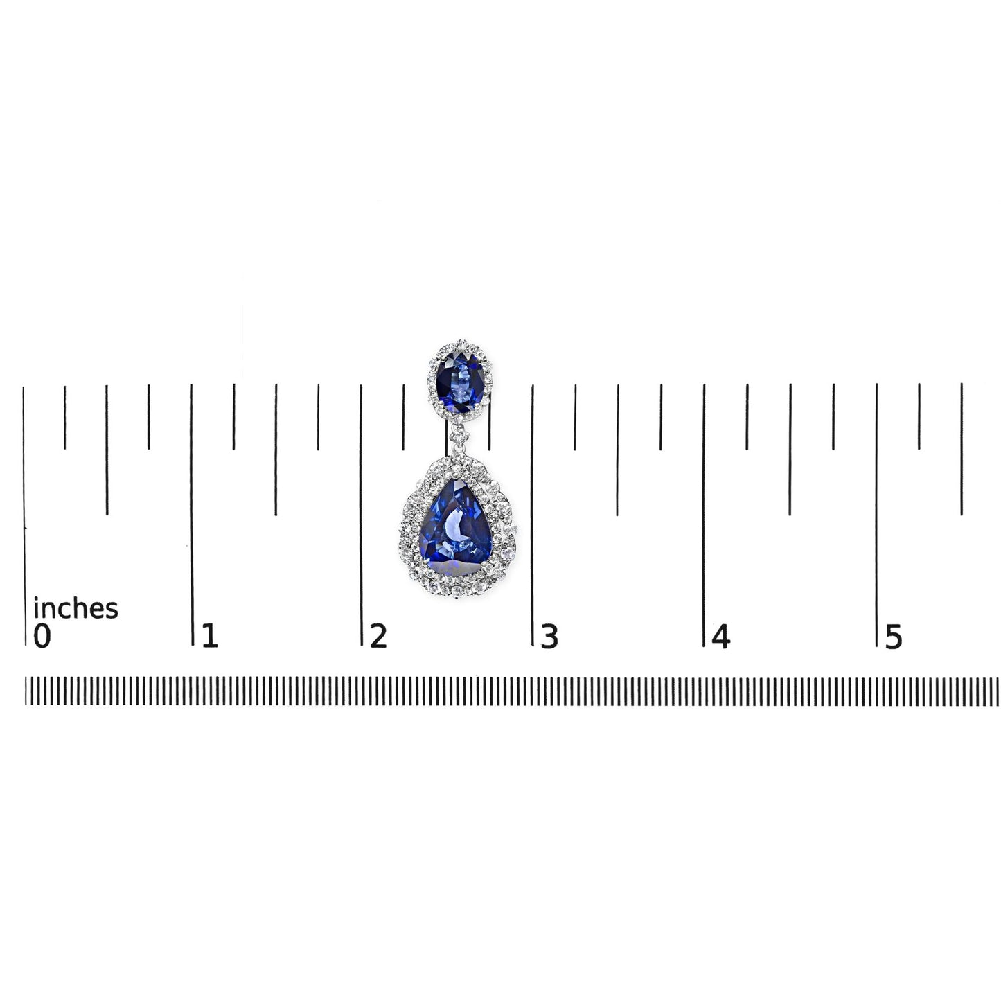 18K White Gold Blue Sapphire 2 3/4 Cttw Diamond Halo Drop Dangle Earring (G-H