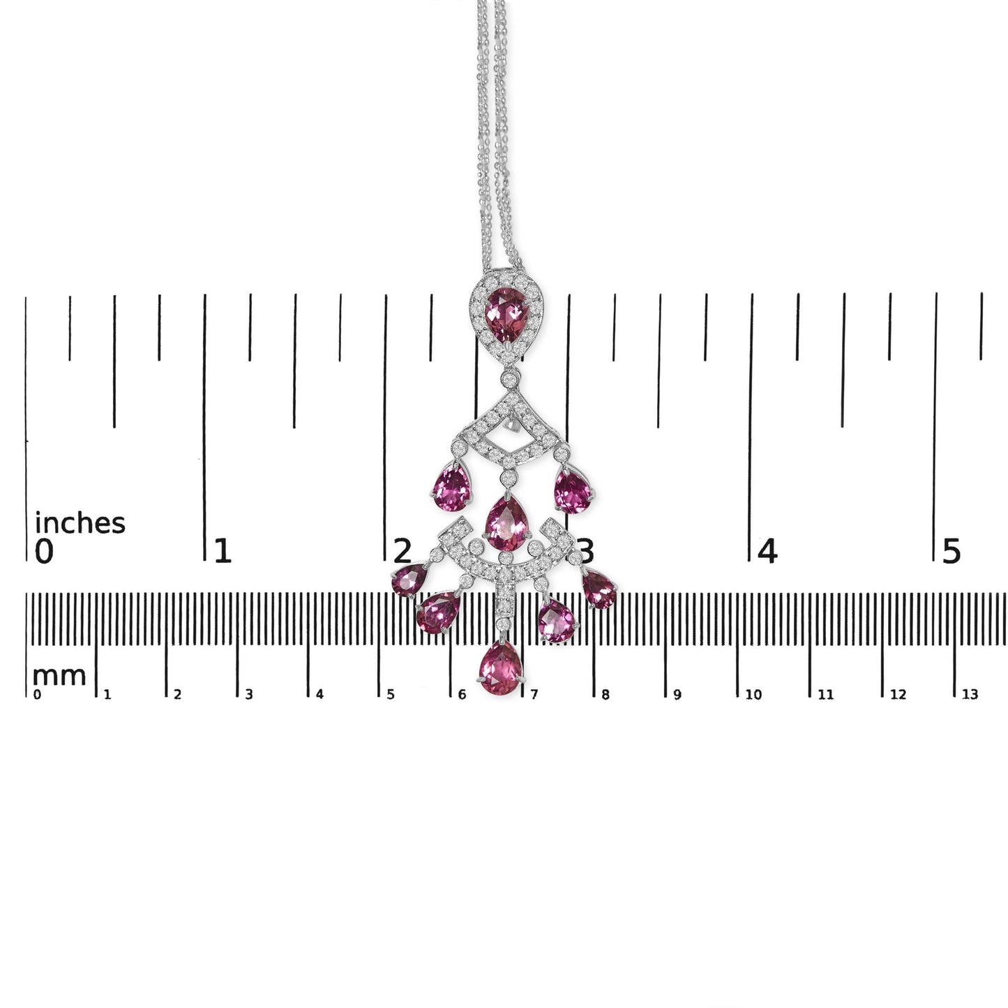 18K White Gold 1 1/10 Cttw Diamond and Pink Tourmaline Double-Strand Art Deco Inspired Chandelier 18" Pendant Necklace (F-G Color, VVS2-VS1 Clarity)