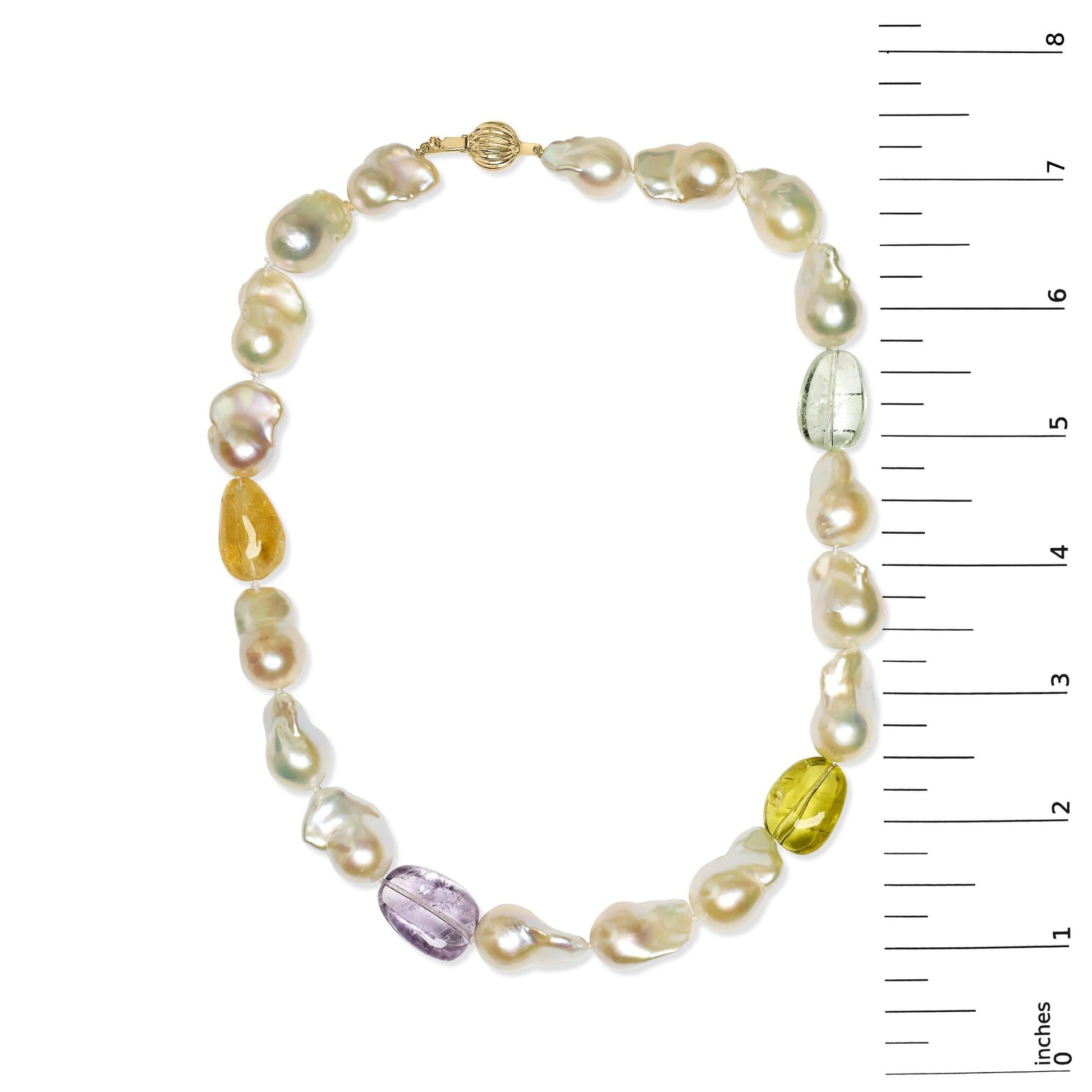 14K Yellow Citrine Amethyst and Baroque Pearl Strand Necklace - 18’’ Inches