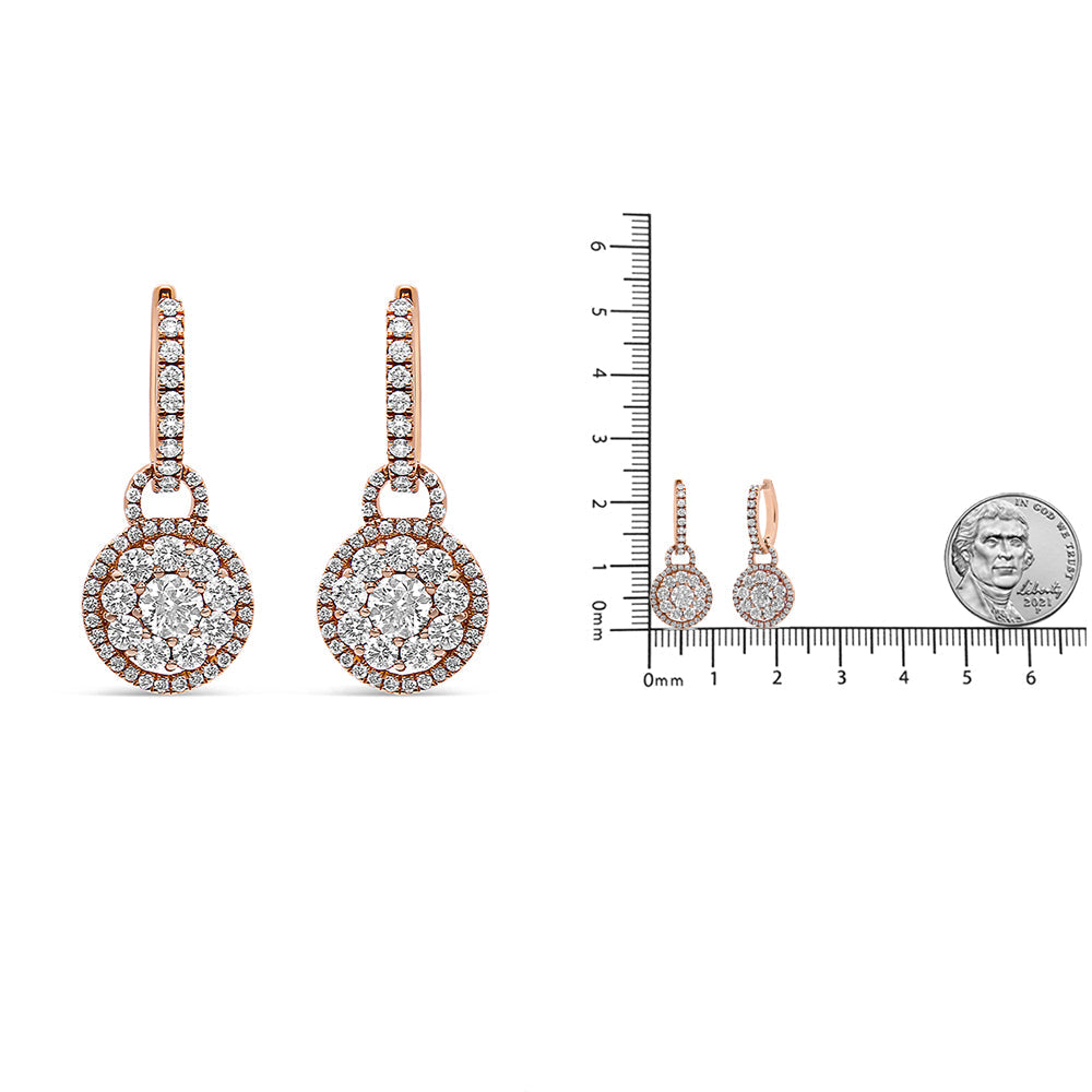 18K Rose Gold 1 1/2 Cttw Round Shaped Diamond Composite Drop and Dangle