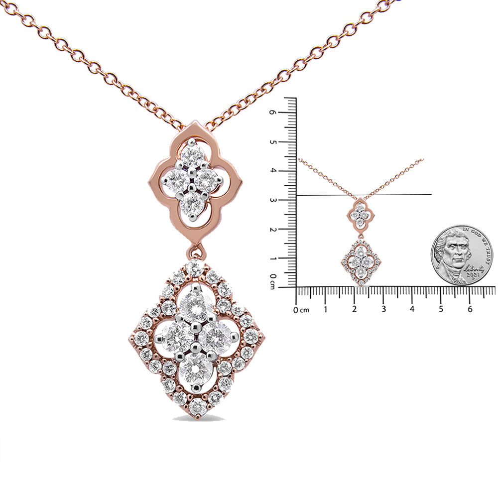 14K Rose Gold 3/4 Cttw Round Diamond Double Quatrefoil Pendant 18’’