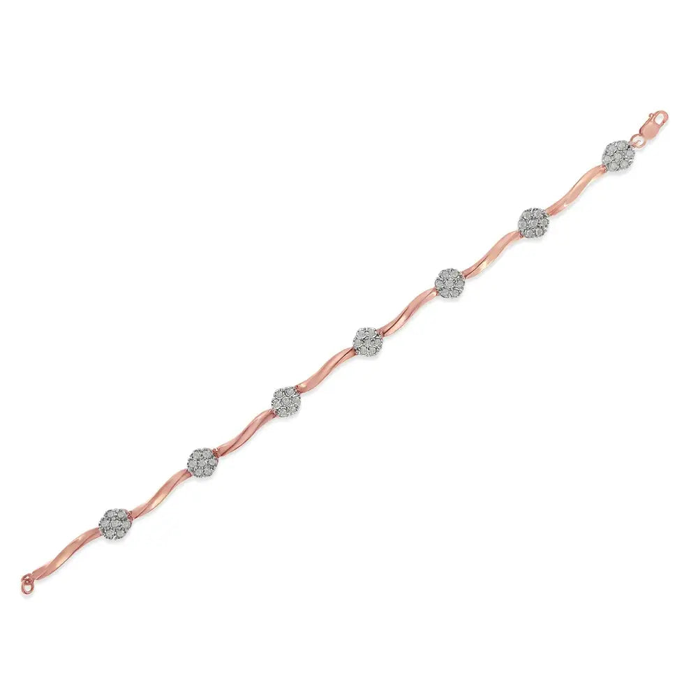 .925 10k Rose Gold Over Sterling Silver 1.0 Cttw Diamond Floral Link Bracelet (i-j Color,i3 Clarity) - Fine Jewelry