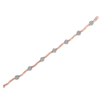 .925 10k Rose Gold Over Sterling Silver 1.0 Cttw Diamond Floral Link Bracelet (i-j Color,i3 Clarity) - Fine Jewelry