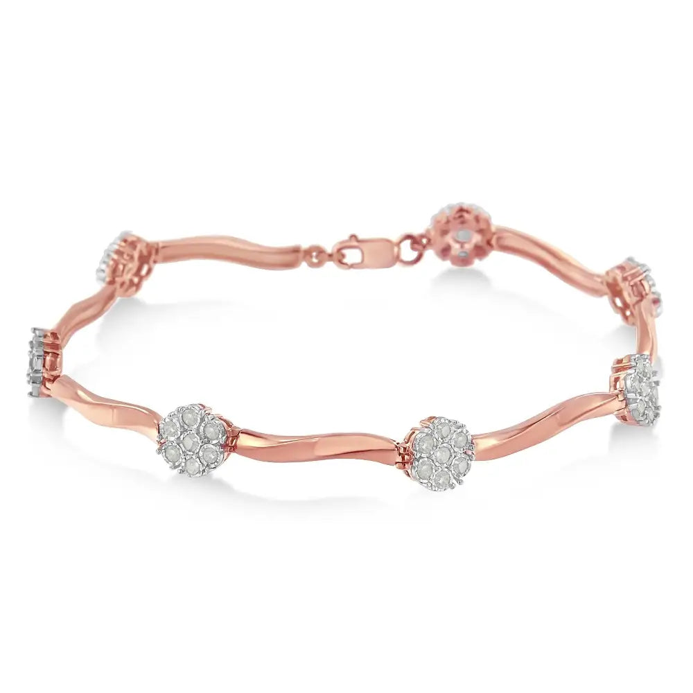 .925 10k Rose Gold Over Sterling Silver 1.0 Cttw Diamond Floral Link Bracelet (i-j Color,i3 Clarity) - Fine Jewelry