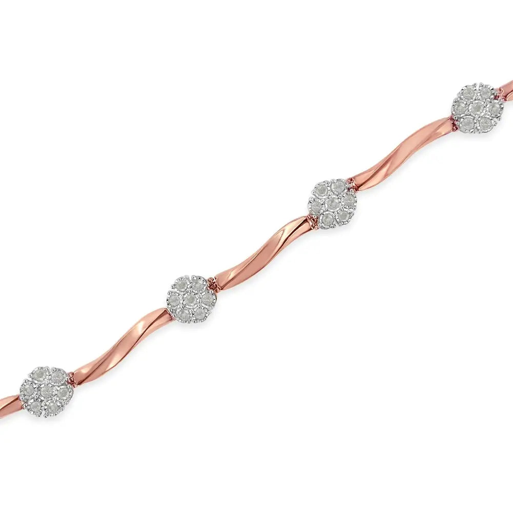 .925 10k Rose Gold Over Sterling Silver 1.0 Cttw Diamond Floral Link Bracelet (i-j Color,i3 Clarity) - Fine Jewelry