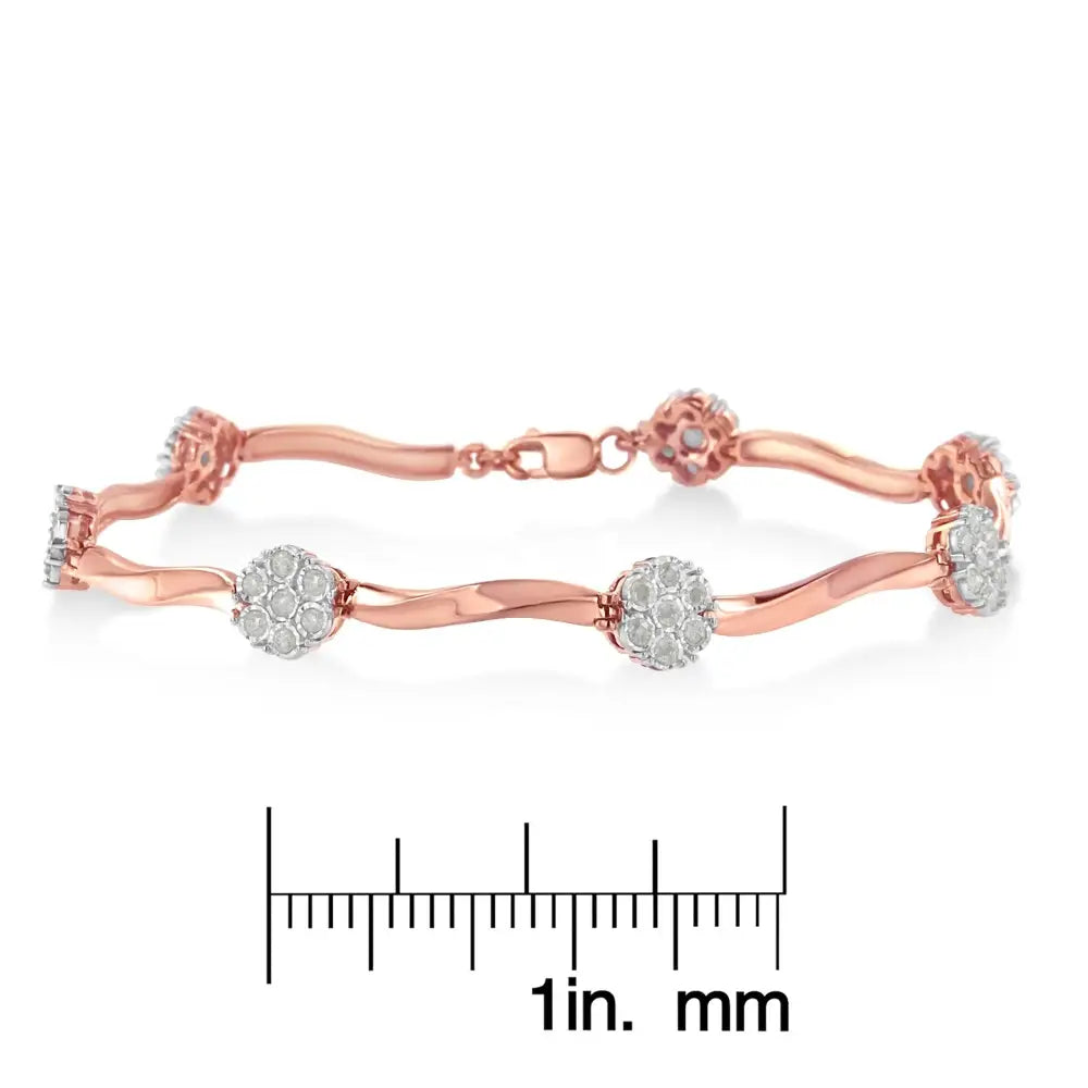 .925 10k Rose Gold Over Sterling Silver 1.0 Cttw Diamond Floral Link Bracelet (i-j Color,i3 Clarity) - Fine Jewelry