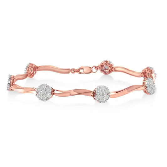 .925 10k Rose Gold Over Sterling Silver 1.0 Cttw Diamond Floral Link Bracelet (i-j Color,i3 Clarity) - Fine Jewelry