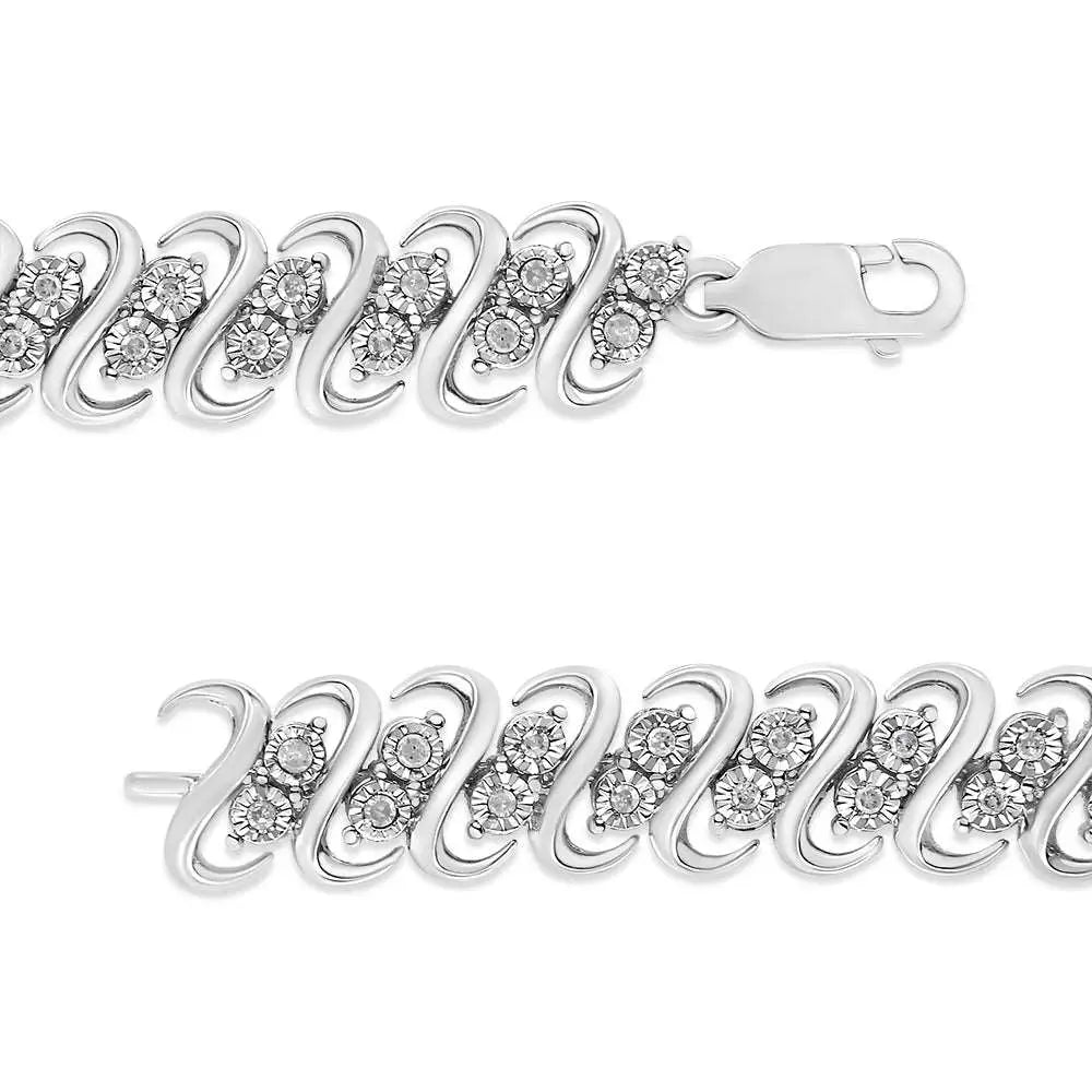 Exquisite.925 Sterling Diamond Double Row S-link Bracelet