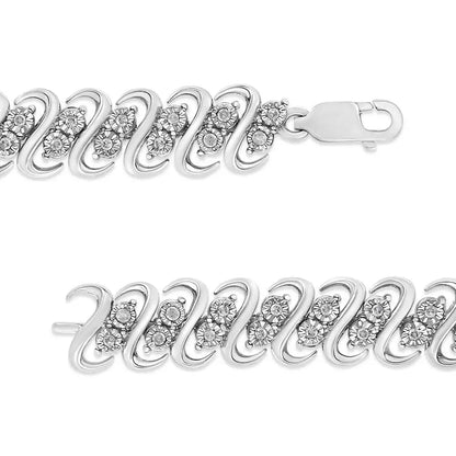 Exquisite.925 Sterling Diamond Double Row S-link Bracelet