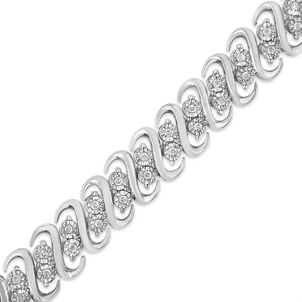 Exquisite.925 Sterling Diamond Double Row S-link Bracelet