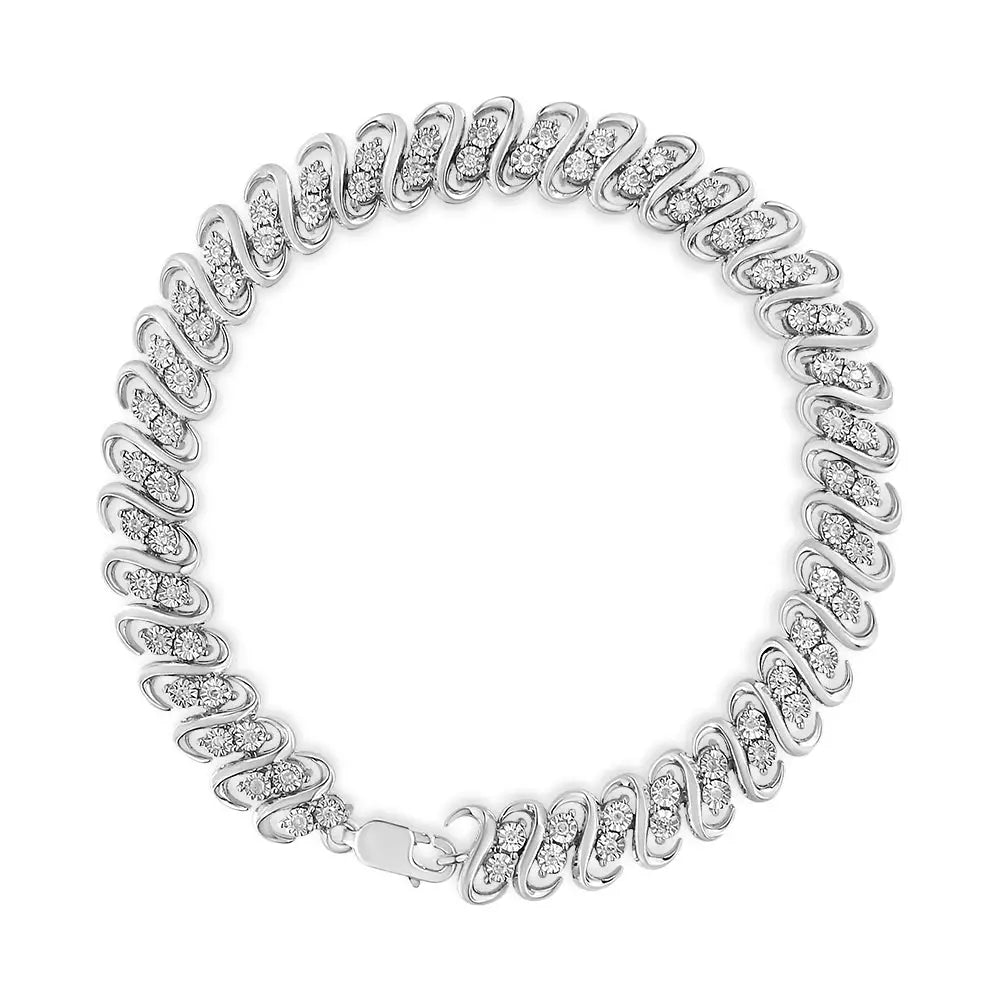 Exquisite.925 Sterling Diamond Double Row S-link Bracelet